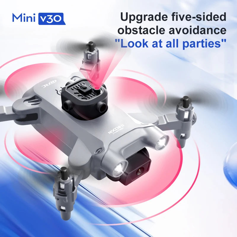 Mini V30 WiFi FPV Drone With 4K HD Dual Camera Obstacle Avoidance Drones Foldable RC Quadcopter Gift for Adults Kid Black Grey