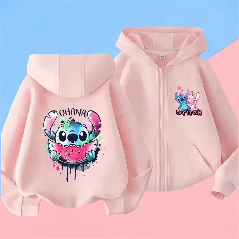 Kawaii Lilo Stitch Zipper Hoodie Kid Clothes Girls Clothing Fashion Baby Boys Clothes Autumn Warm Stitch Sweatshirt Children Top