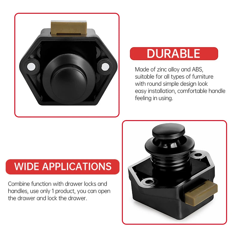 KAK 10pcs Camper Car Push Lock RV Caravan Boat Motor Home Cabinet Drawer Latch Button Locks Furniture Door Lock Hardware
