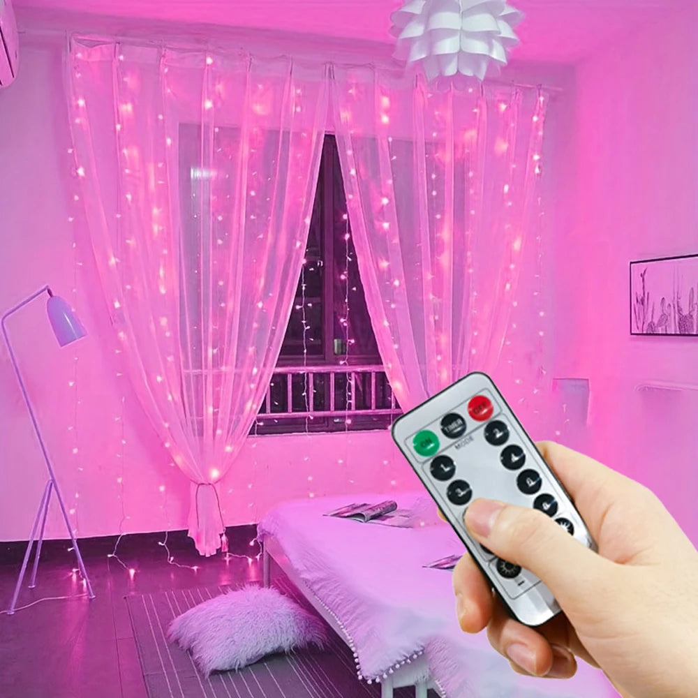 Wedding Garland Fairy Lights Outdoor 8 Mode LED USB Curtain Light String Christmas Tree Holiday Decoration Garden Light