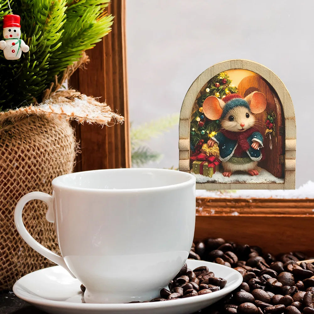 Cute Christmas Small Mouse Wall Stickers Xmas Decoration For Home Noel Navidad Merry Christmas Decor 2025 Happy New Year 2026
