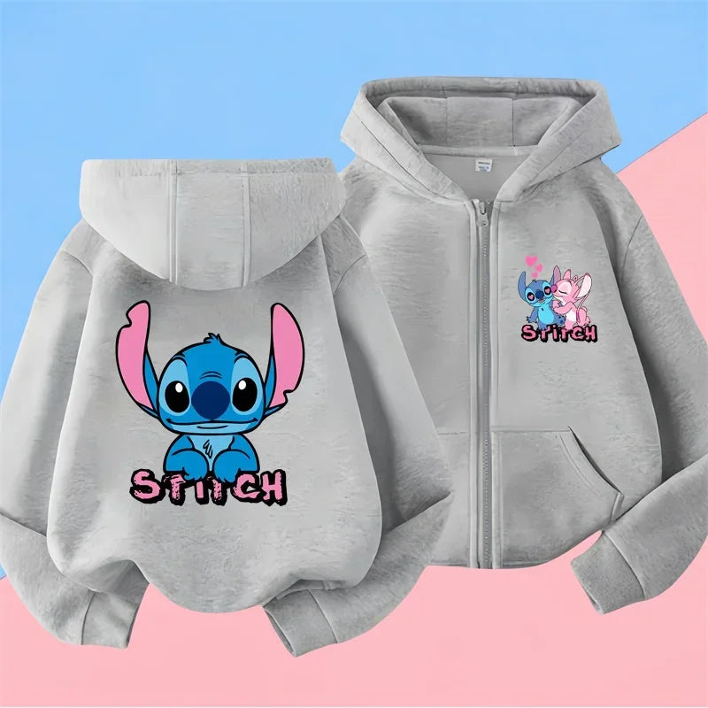 Kawaii Lilo Stitch Zipper Hoodie Kid Clothes Girls Clothing Fashion Baby Boys Clothes Autumn Warm Stitch Sweatshirt Children Top