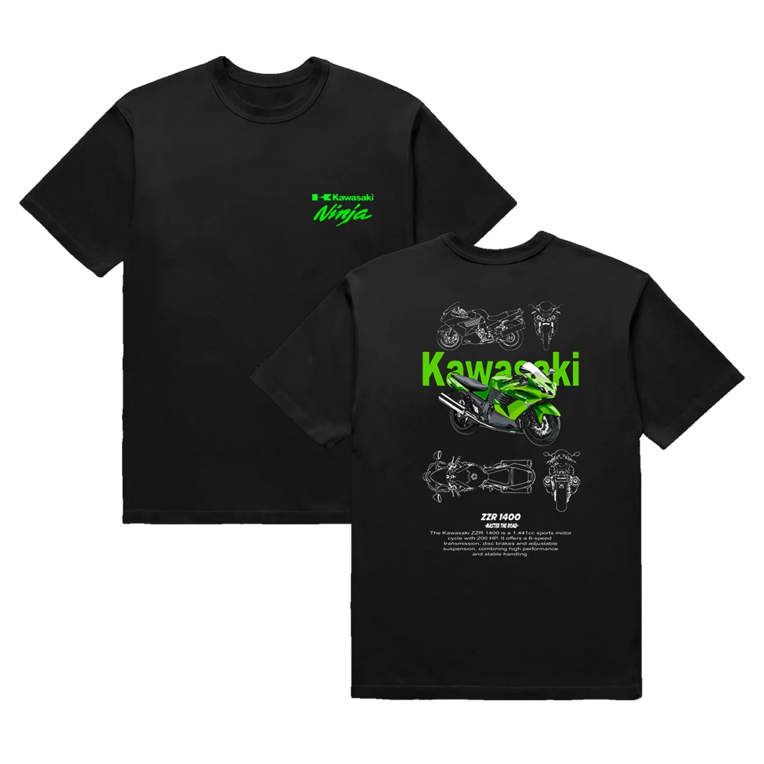 Kawasaki ZZR1400 Themed T-shirt Retro Style Outdoor Equipe Unisex Summer Quick dry Rider Motorcycle T-shirt Cool Gift