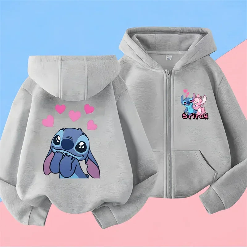 Kawaii Lilo Stitch Zipper Hoodie Kid Clothes Girls Clothing Fashion Baby Boys Clothes Autumn Warm Stitch Sweatshirt Children Top
