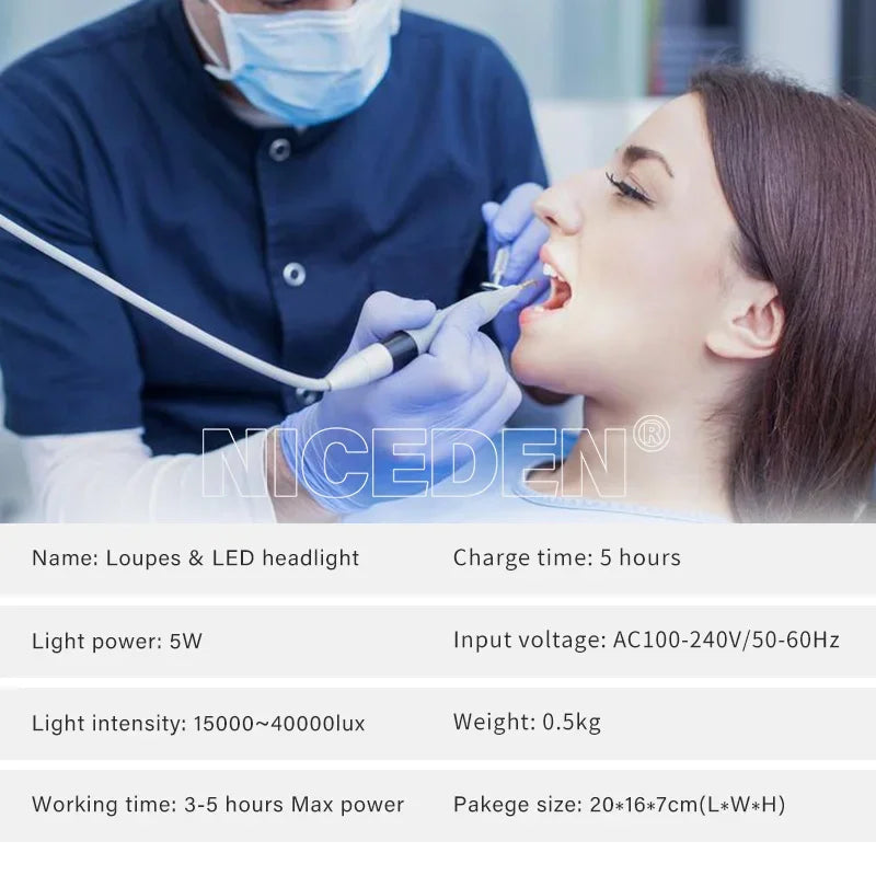 Lupas 5x Lupa Binocular Dental 5w LED Medicina De Laboratorio Lente De Aumento Binocular Luz Equipo Quirúrgico Dental