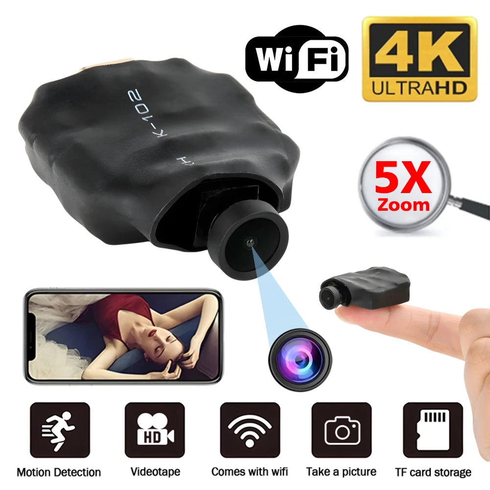 4K HD Mini Camera Wireless WIFI Camera Supports 5X zoom, motion detection, remote viewing,120° Live Streaming nanny DIY camera