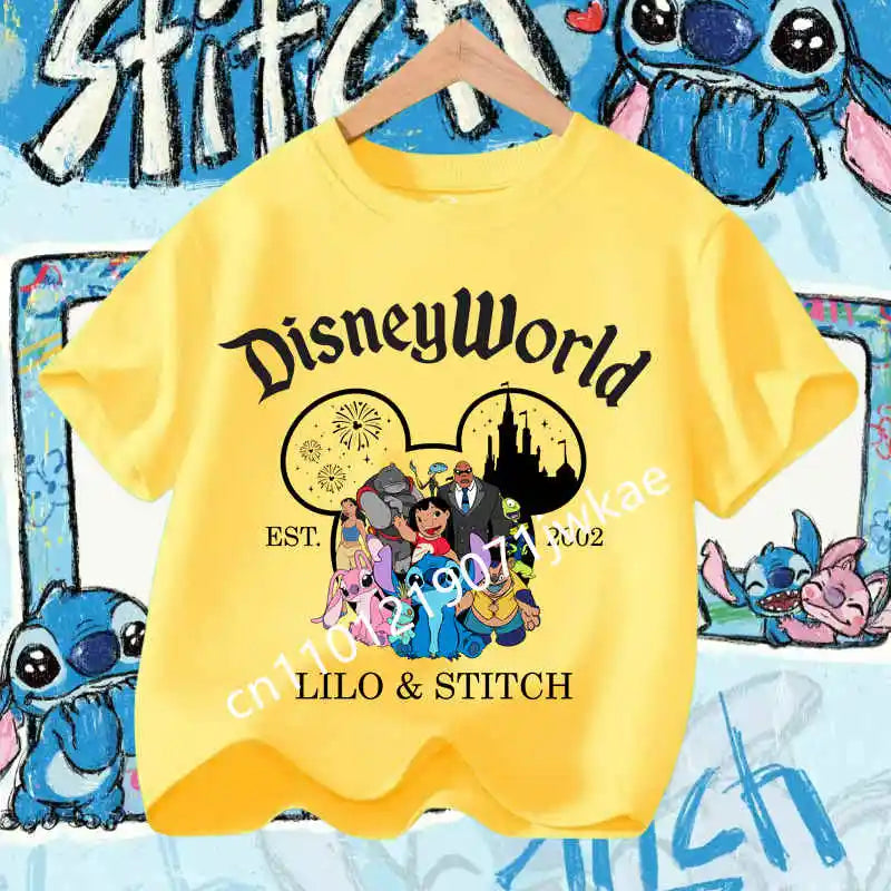 Kawaii Lilo & Stitch Tshirt for Kids Anime Summer Fashion Multiple Children's Cartoon Boy Girls T-shirts Unisex Short Sleeve