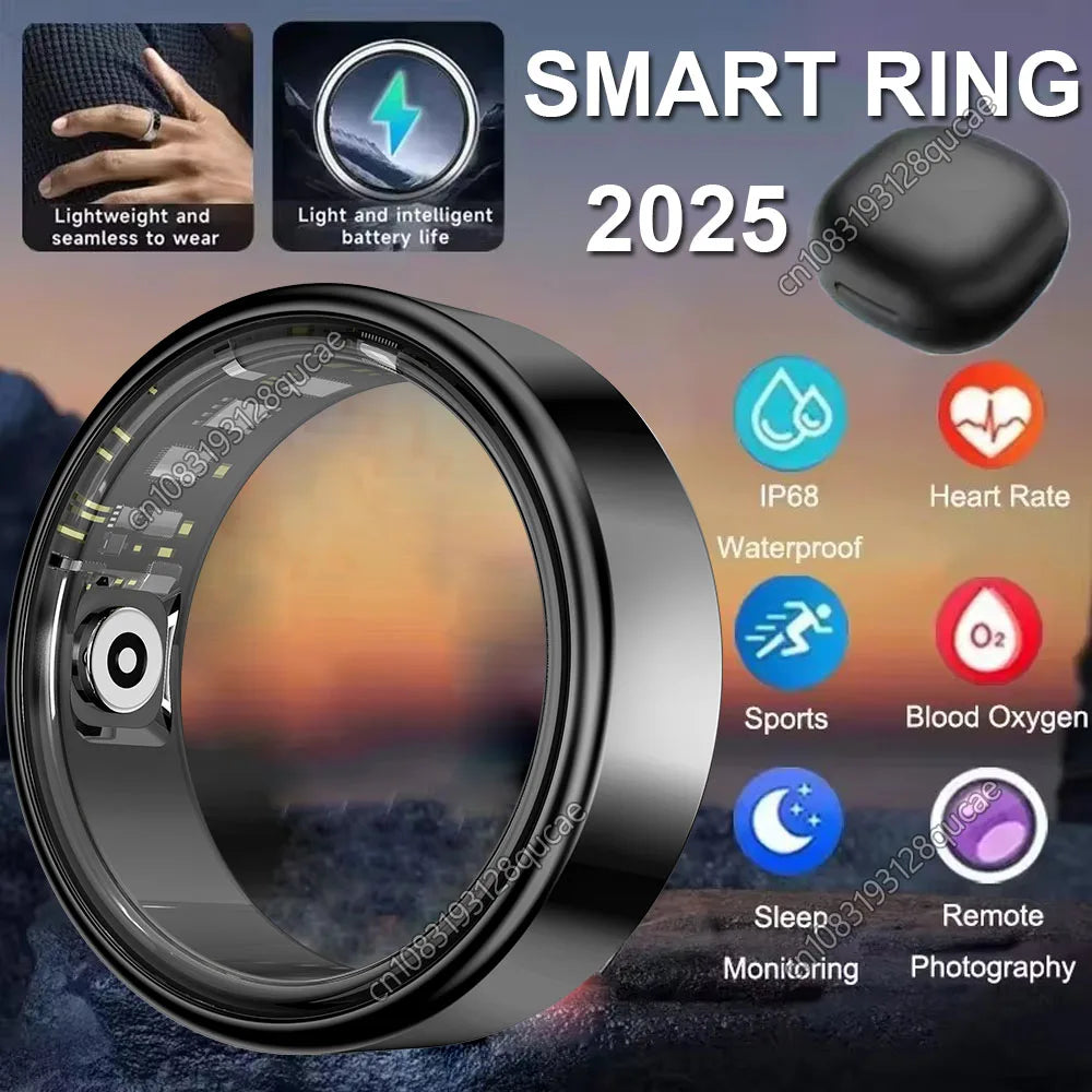 2025 New Smart Ring Heart Rate Blood Pressure Sleep Monitoring Motion Tracking IP68 Waterproof Men Women Smart Ring Holiday Gift