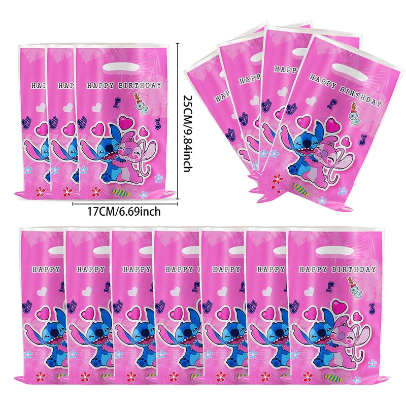 30pcs Blue Pink Stitch Party Gift Bags with Handles Lilo & Stitch Themed Party Favors Bags Baby Shower Kids Birthday Party Decor