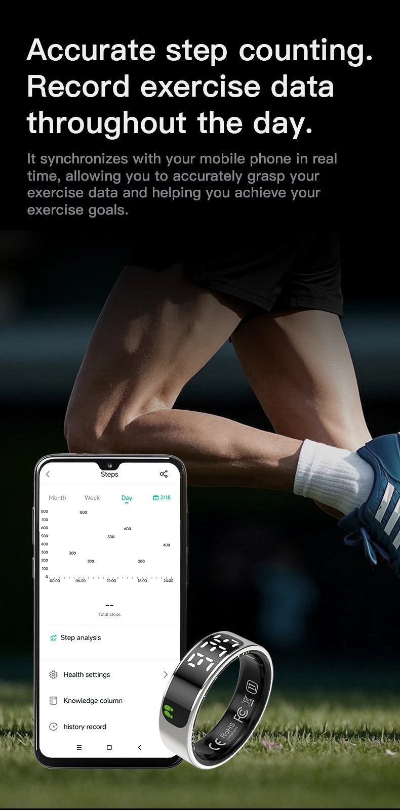 2025 QINO R09 Smart Ring with Display Screen and Touch, Wireless Charging, Health Manager, 5 ATM Waterproof For Men Women