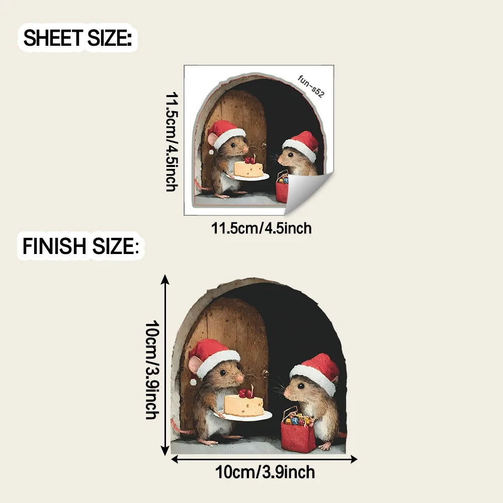 Cute Christmas Small Mouse Wall Stickers Xmas Decoration For Home Noel Navidad Merry Christmas Decor 2025 Happy New Year 2026