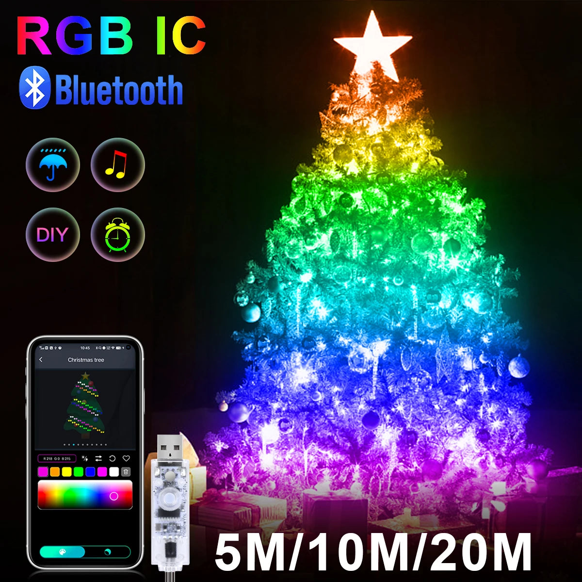 RGBIC LED String WS2812B Bluetooth USB Music Dream Color Light 5V Christmas Birthday Party Garland Decor Fairy Lights for Home