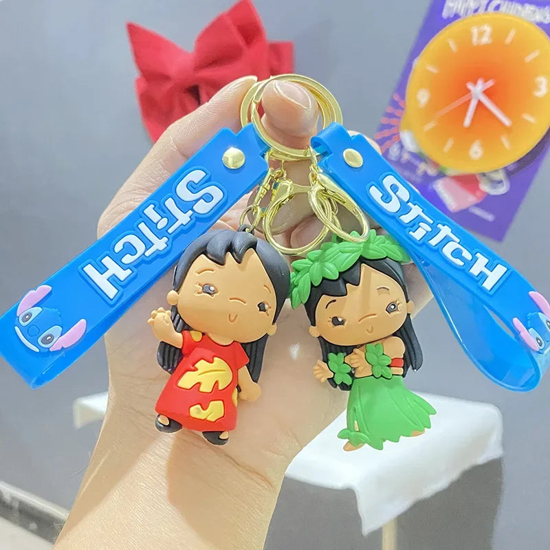 Cartoon Lilo & Stitch Keychains for Women Men Fans Cute Stitch Angel Lilo Keyrings Car Keys Holder Gifts for Friends