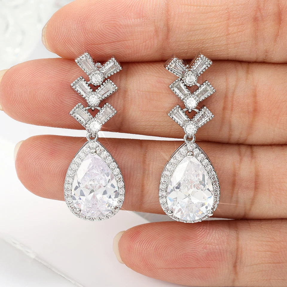 ZAKOL Stylish Geometric Drop Cubic Zirconia Earrings Women Elegant Bridal Wedding Party Jewelry Accessories Wholesale EP2242