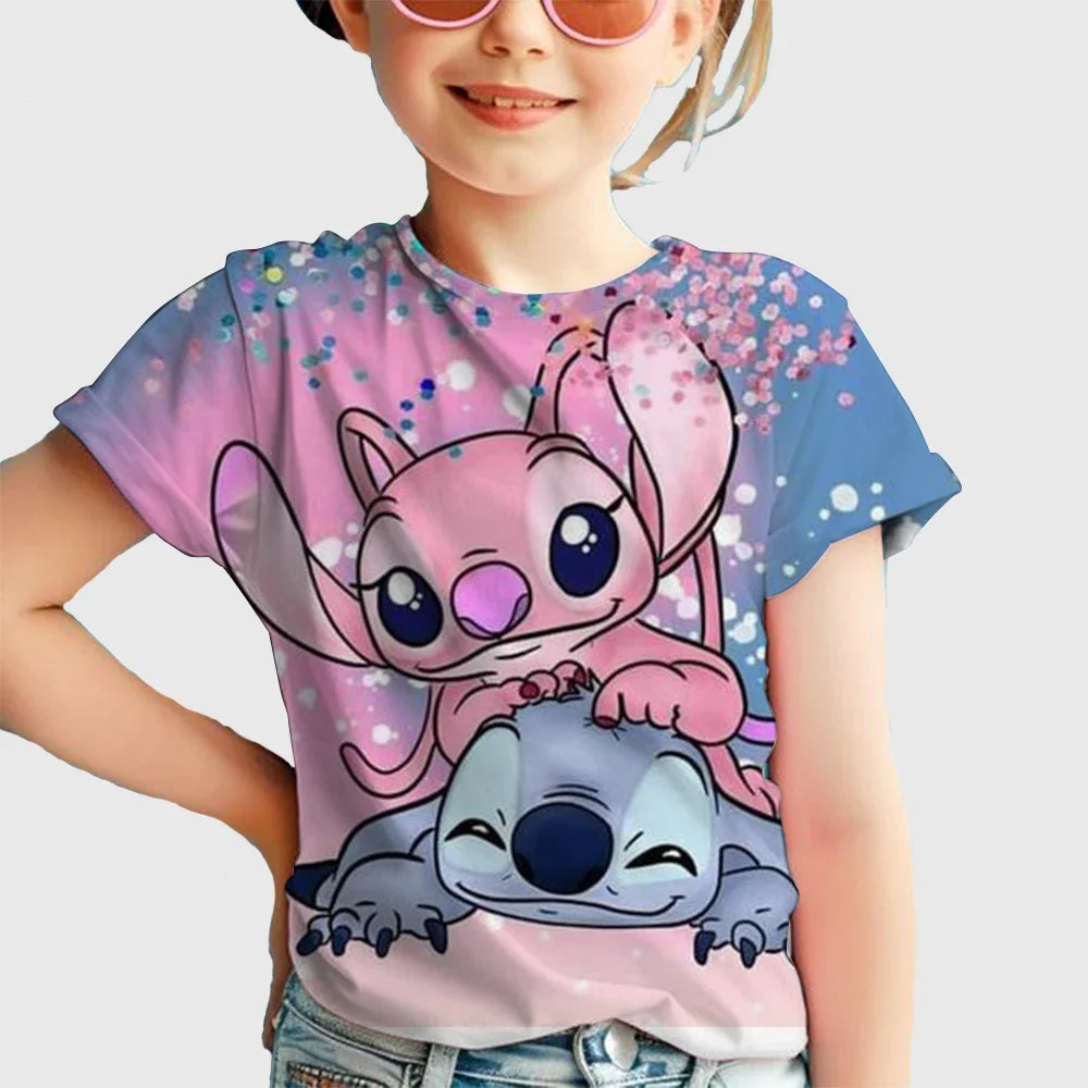 Kawaii Lilo Stitch Cartoon T Shirt Children Kids Stitch Cute Manga T-shirt Y2k Graphic Tshirt Top Tees Stich Boys Clothes Girls