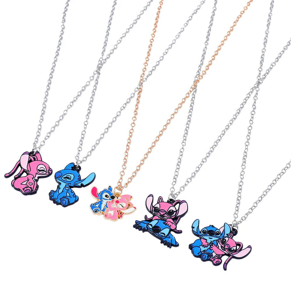 5-Piece Stitch Couple Necklace Set - Lilo & Stitch Matching Jewelry, Ohana Love Gifts for Couples