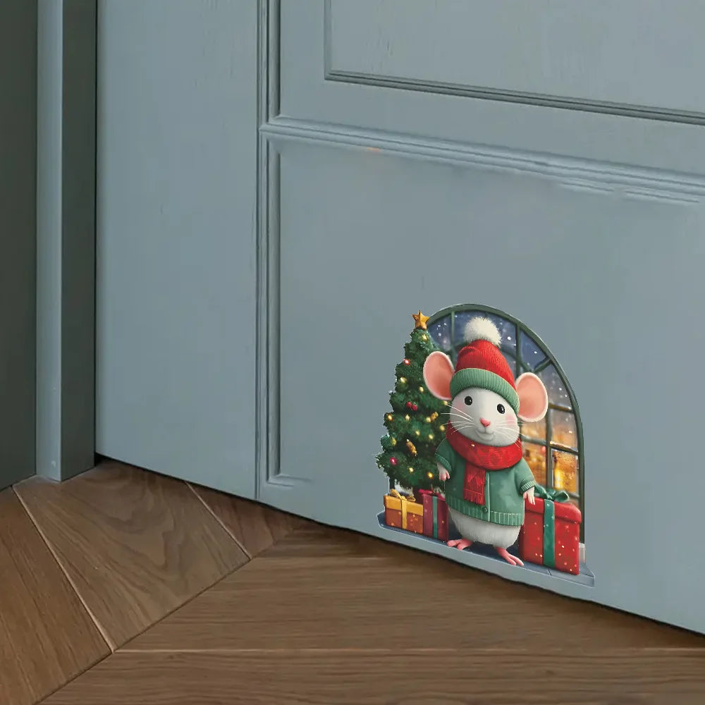 Cute Christmas Small Mouse Wall Stickers Xmas Decoration For Home Noel Navidad Merry Christmas Decor 2025 Happy New Year 2026