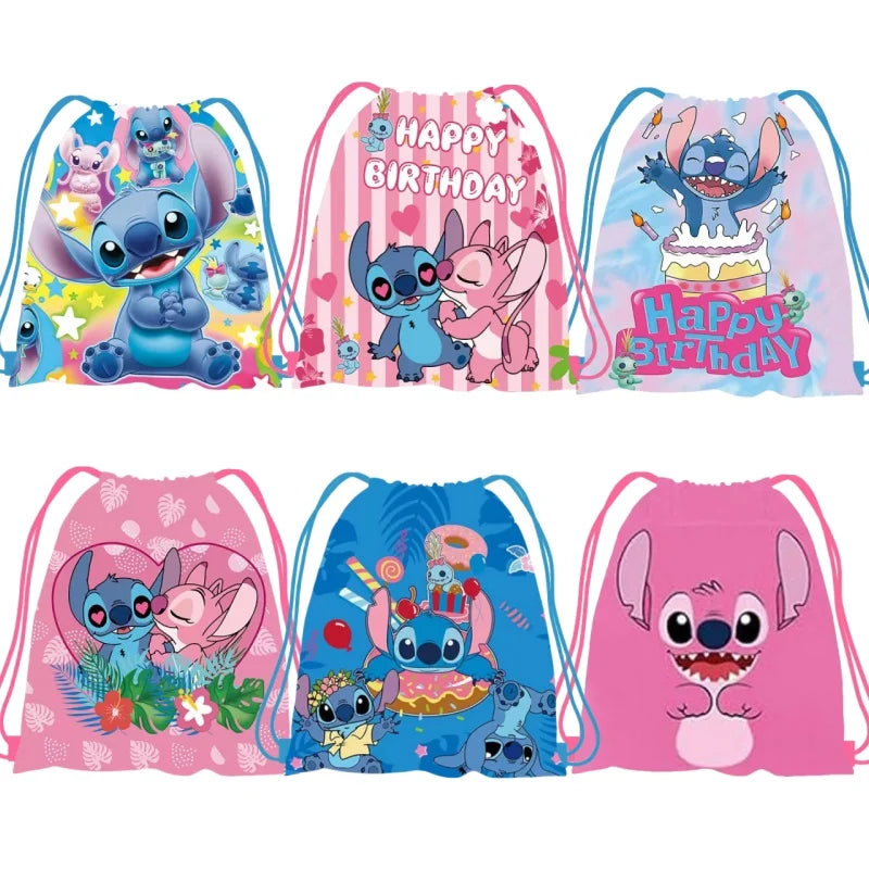6/24pcs Lilo & Stitch Storage Bag Nonwoven Pink Angel Stitch Drawstring Bags Party Decor Kids Birthday Christmas Gift