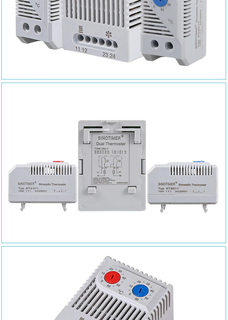 0-60'C KT0011 KTS011 DIN Rail Mini Compact Bimetallic Thermostat Mechanical Temperature Controller Normal Open Close