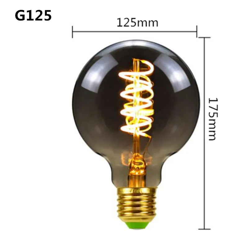 LED  E27 ST64 G80 G95 G125 4W Dimmable220V Smoky Gray Warm GSpiral Filament Bulb  Retro Vintage Decorative Lighting Edison Lamp