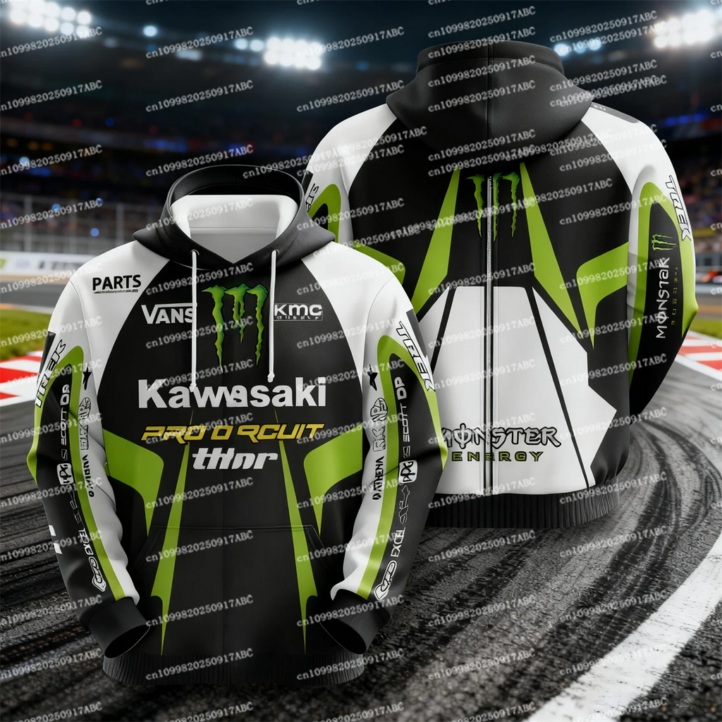 （Kawasaki ）Men Hoodie Kawasaki Hoodie Sportswear High Quality Men's Skeleton  Hoodie Street Motorcycle Uniform Adult Hoodie