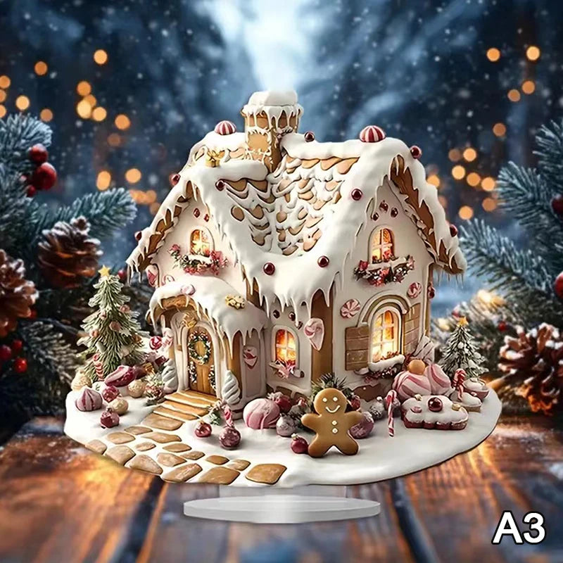 2D Flat Acrylic Christmas Desk Decor With Base Snowman House Rotating Carousel Reindeer Christmas Series Home Office Navidad