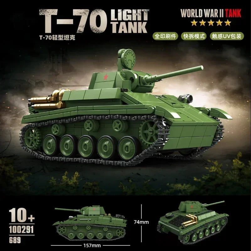 Ww2 German Light Tank PZ.KPFW.38(T)A Military Series WW2 Tank Building Blocks  Bricks Model Set Toys for Kids Gifts