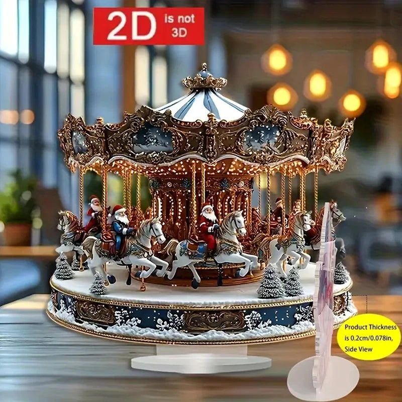 2D Flat Acrylic Christmas Desk Decor With Base Snowman House Rotating Carousel Reindeer Christmas Series Home Office Navidad