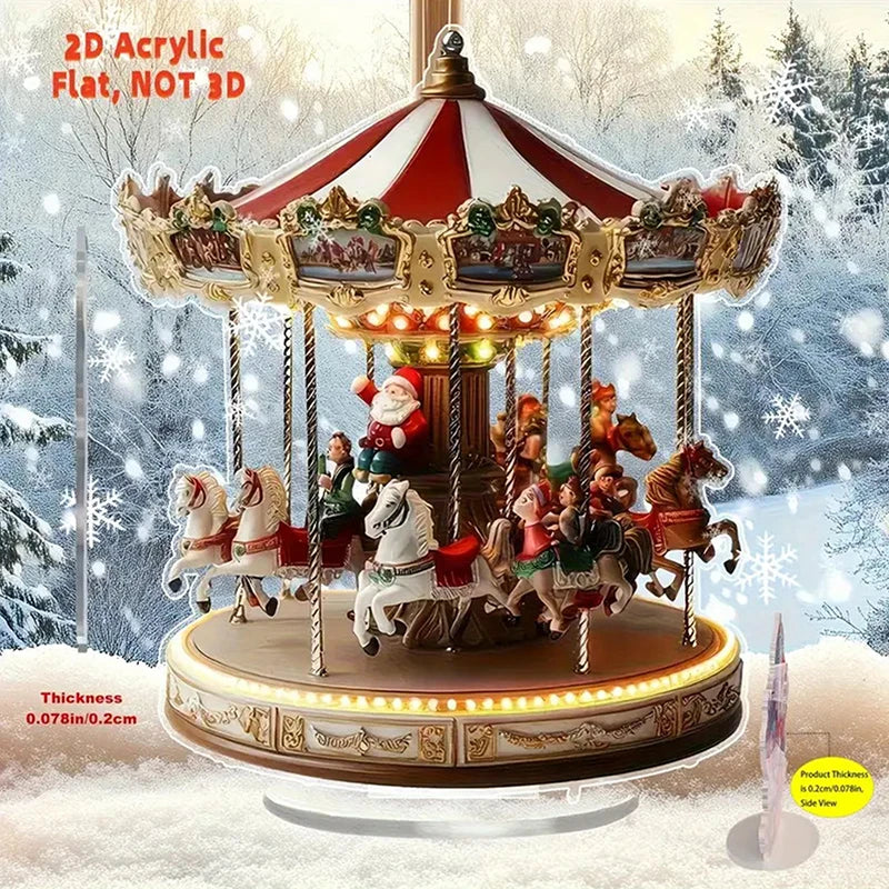 2D Flat Acrylic Christmas Desk Decor With Base Snowman House Rotating Carousel Reindeer Christmas Series Home Office Navidad