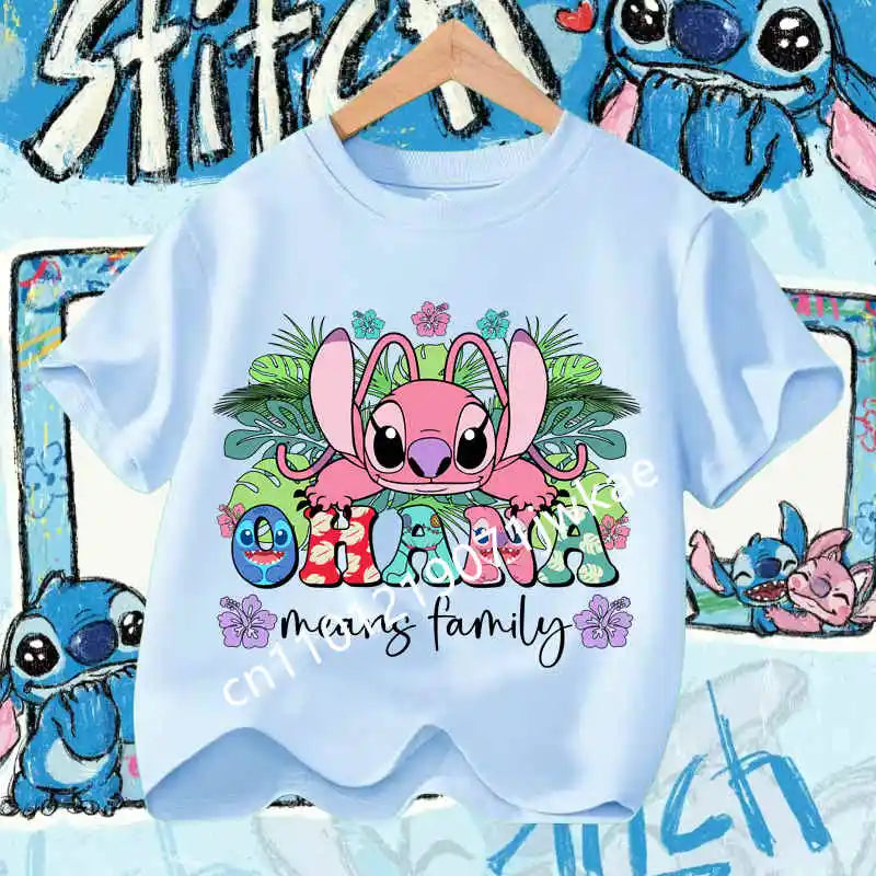 Kawaii Lilo & Stitch Tshirt for Kids Anime Summer Fashion Multiple Children's Cartoon Boy Girls T-shirts Unisex Short Sleeve