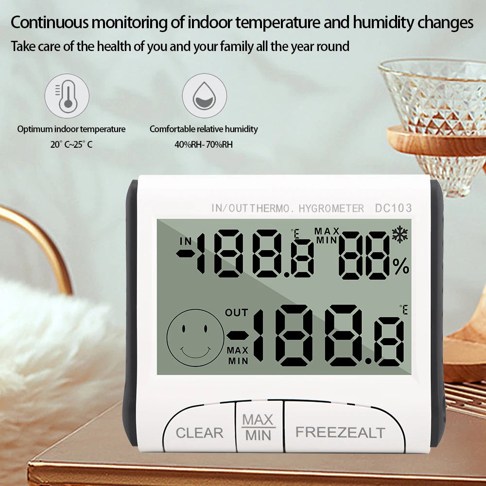 DC103 Temperature Humidity Meter LCD Display Digital Thermometer Hygrometer Mini Weather Station Temp Tester with Sensor