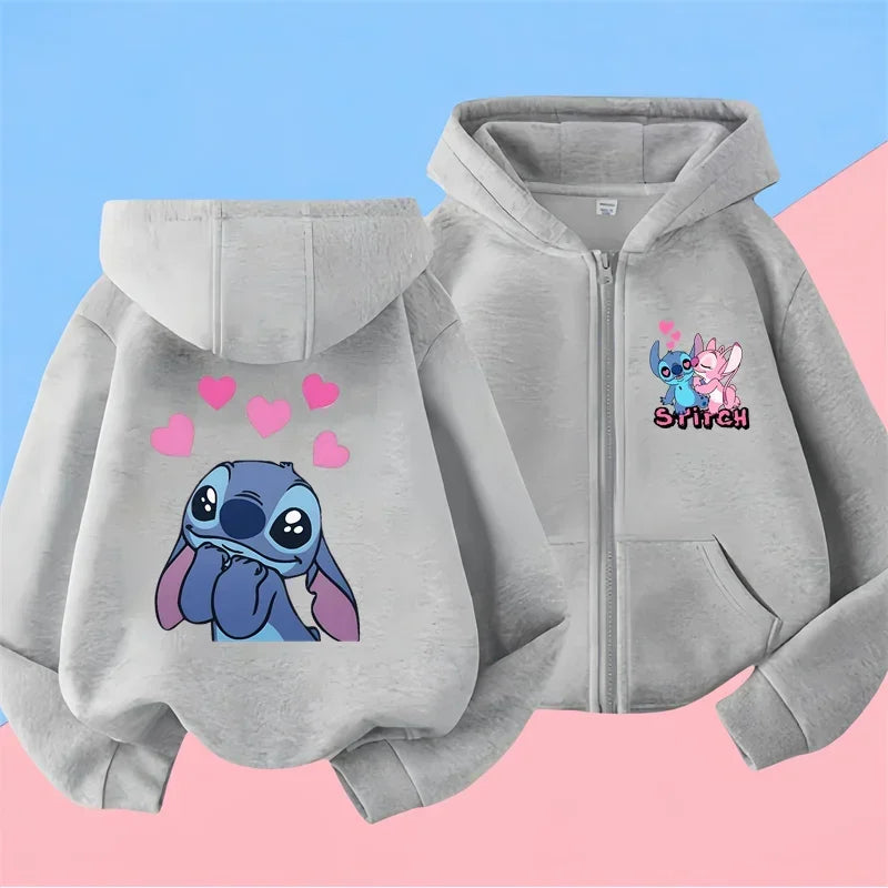 Kawaii Lilo Stitch Zipper Hoodie Kid Clothes Girls Clothing Fashion Baby Boys Clothes Autumn Warm Stitch Sweatshirt Children Top