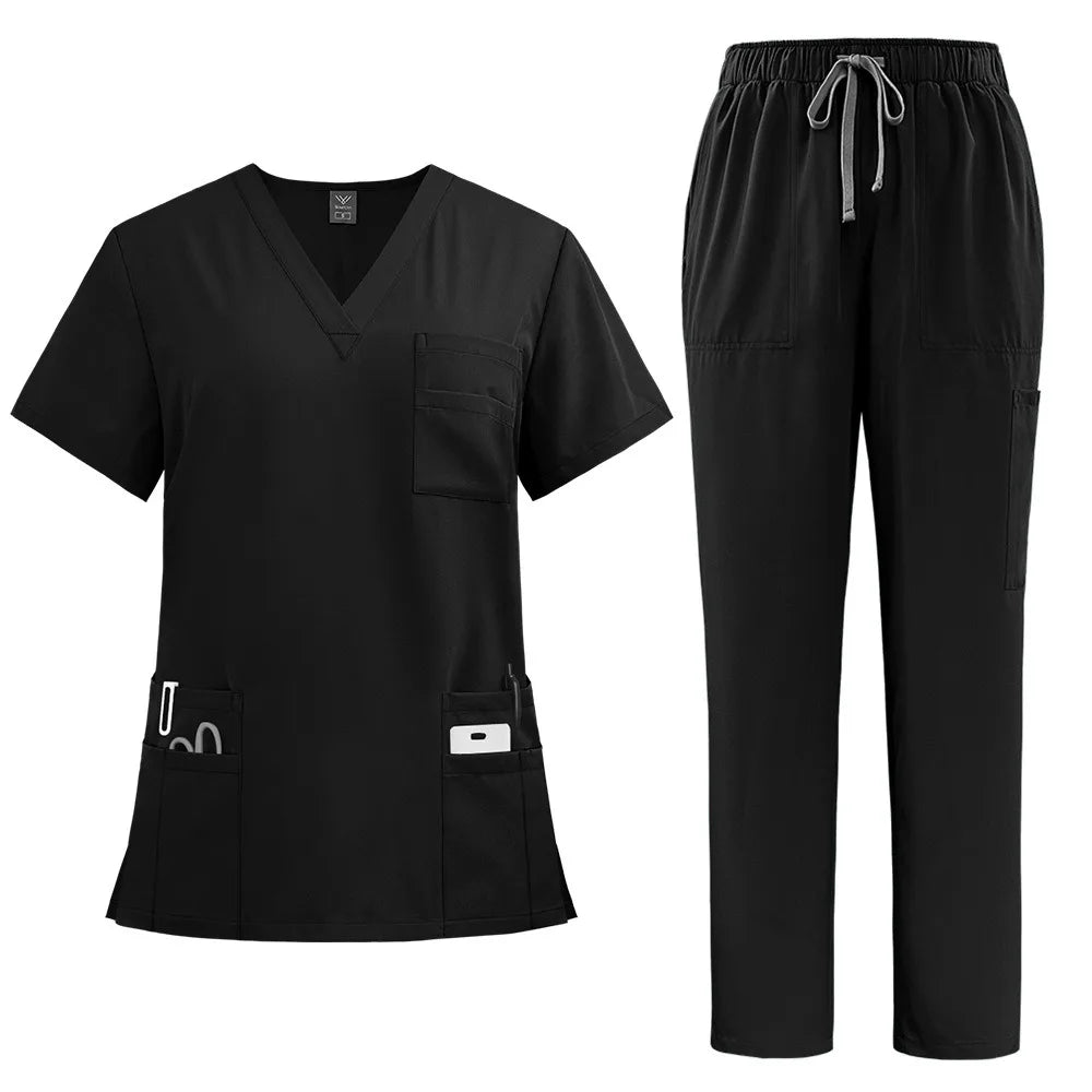 Soft Pink Clinical Uniform with Pockets Scrub Top & Pants Woman Pharmacy Workwear Work Clothes Healthcare Scrubs Sets Veterinary