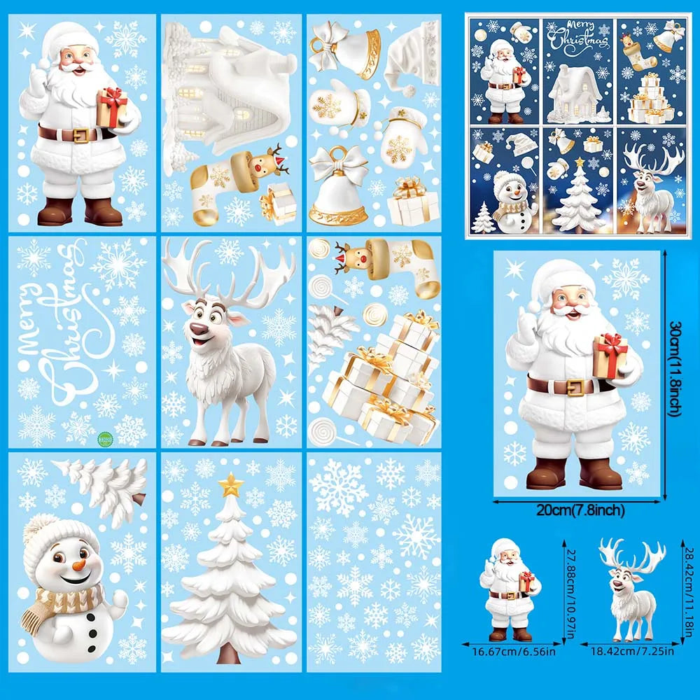 9pcs/set Christmas Window Stickers Xmas Snowflake Snowman Decal New Year Navidad 2025 Gifts Merry Christmas Decoration Home