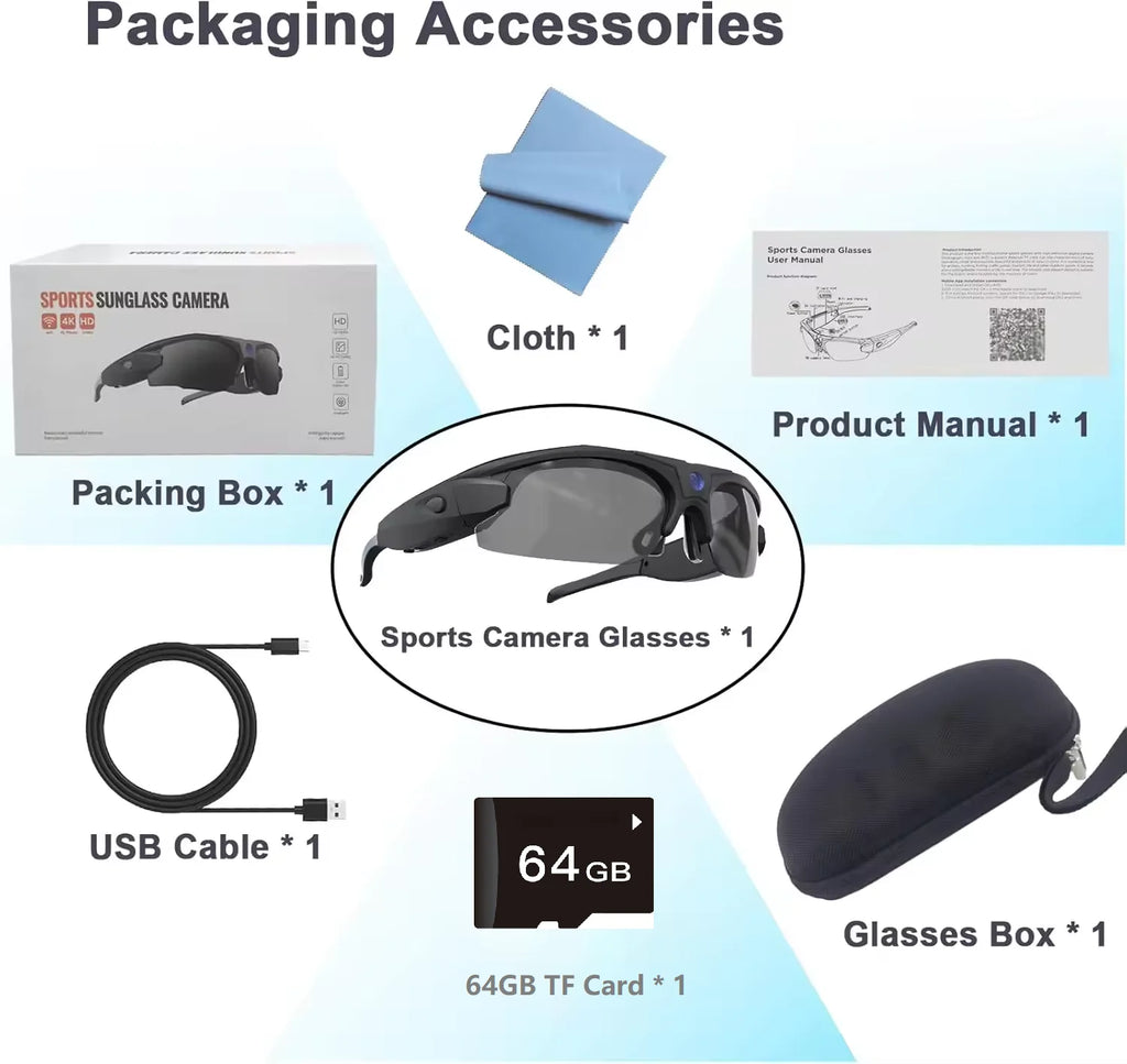 4K HD FPV Smart Glasses WIFI Camera 1080P Video Recording Mini Wireless Bodycam Vlogging POV Action Sports Motorcycle Cycling