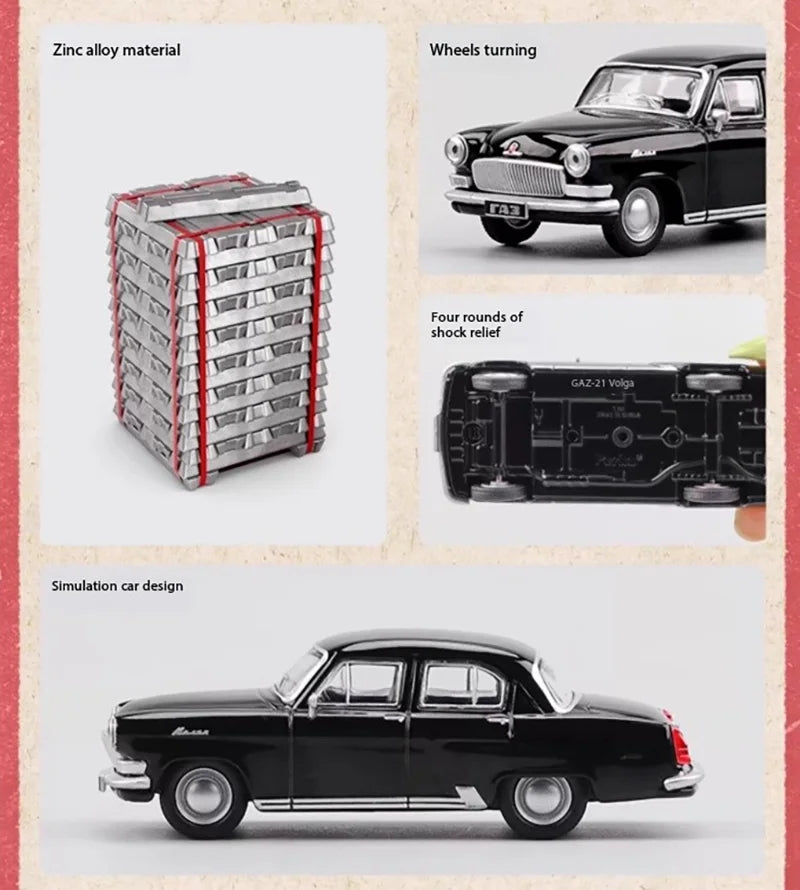 Perka 1:64 Scale FSO Polonez MR'87/M21 GAZ-21 Volga Alloy Car Model Static Display Hobby Collection