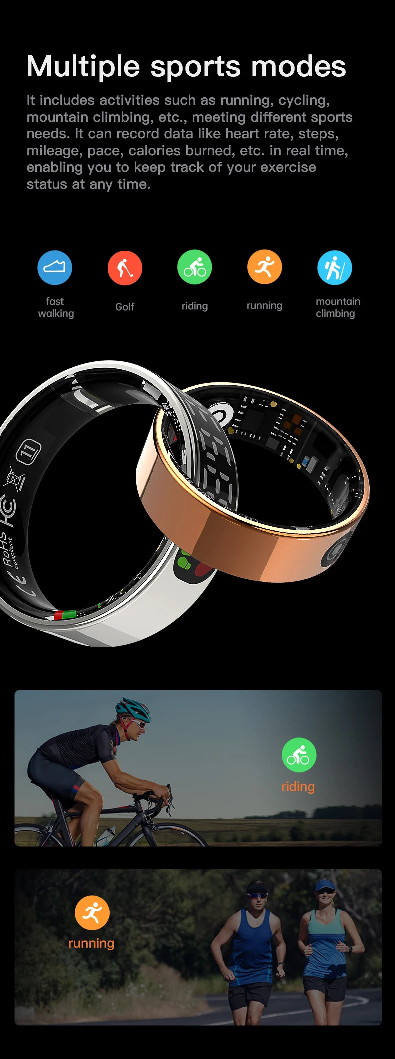 2025 QINO R09 Smart Ring with Display Screen and Touch, Wireless Charging, Health Manager, 5 ATM Waterproof For Men Women