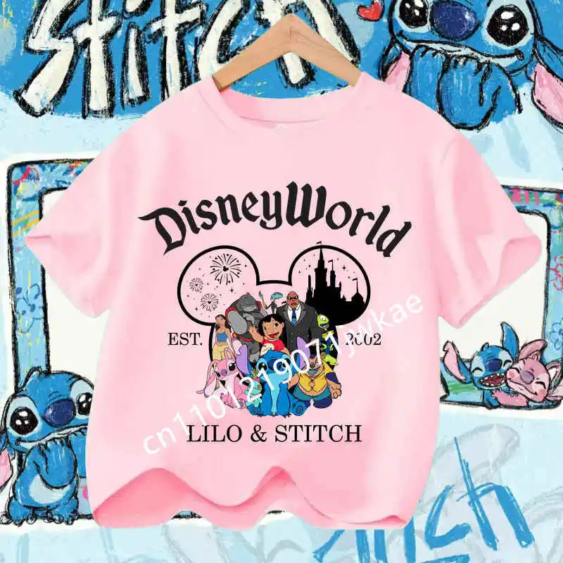 Kawaii Lilo & Stitch Tshirt for Kids Anime Summer Fashion Multiple Children's Cartoon Boy Girls T-shirts Unisex Short Sleeve