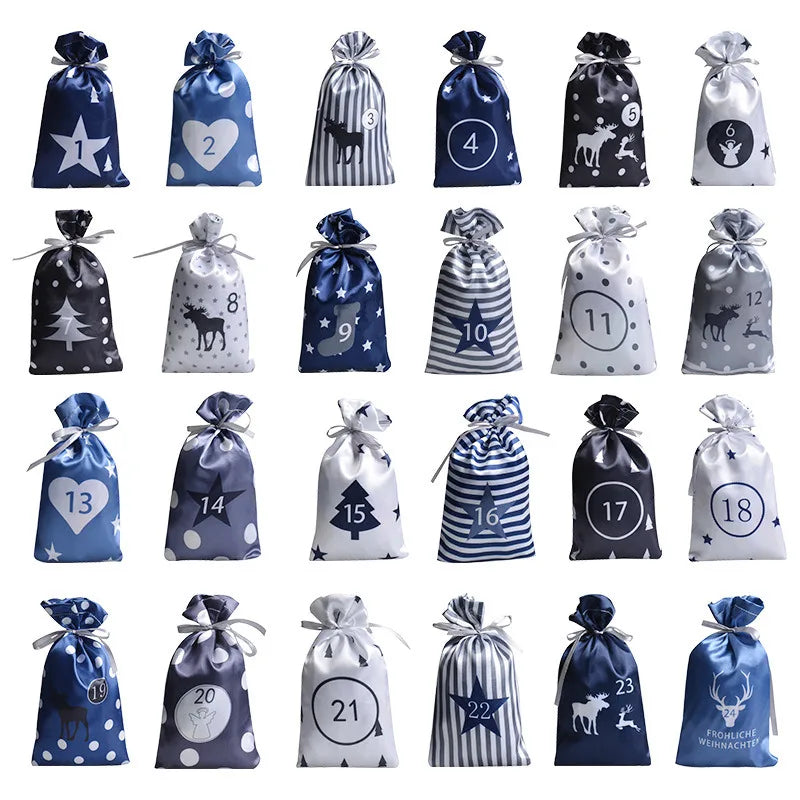 24pcs Christmas Decoration Advent Calendar Gift Bags Kerst Decoratie DIY Paper Stickers Wooden Ornament Xmas Navidad kid Gift
