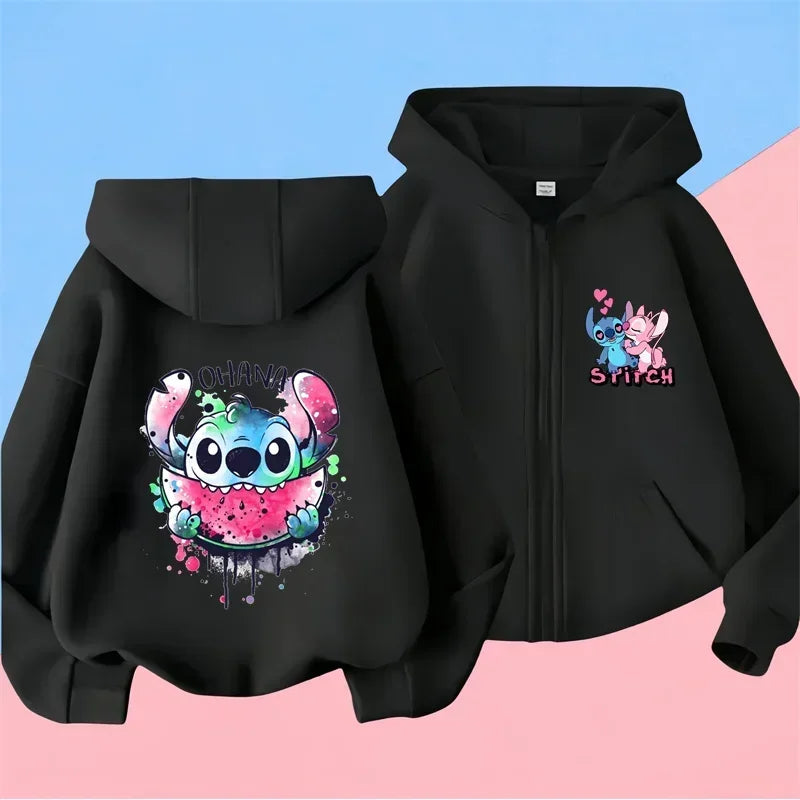 Kawaii Lilo Stitch Zipper Hoodie Kid Clothes Girls Clothing Fashion Baby Boys Clothes Autumn Warm Stitch Sweatshirt Children Top