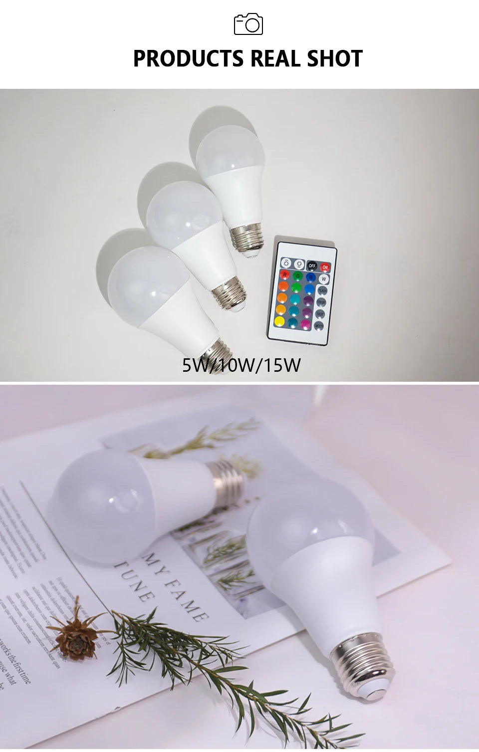 220V E27 RGB LED Light Bulb Bombillas LED 5W 10W 15W IR Remote Control Changeable Colorful RGBW Led Lamp Spotlight Bulb