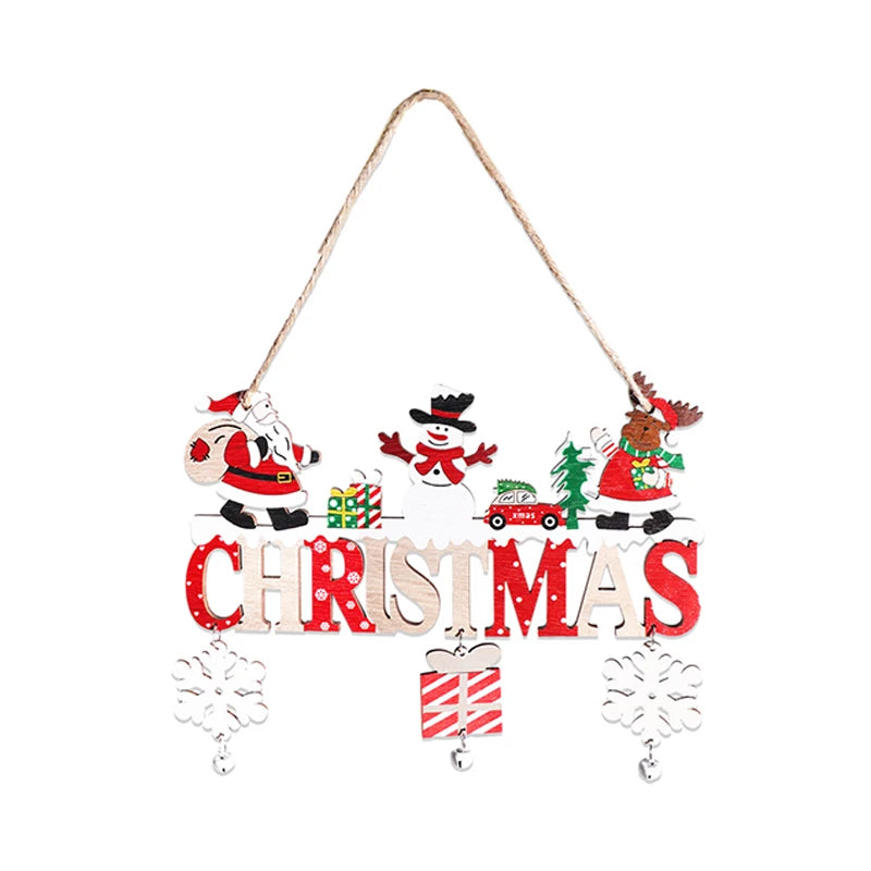 Natal Navidad Christmas Decor Happy New Year Christmas Hanging Pendant Wooden Crafts Santa Claus Wall Ornament
