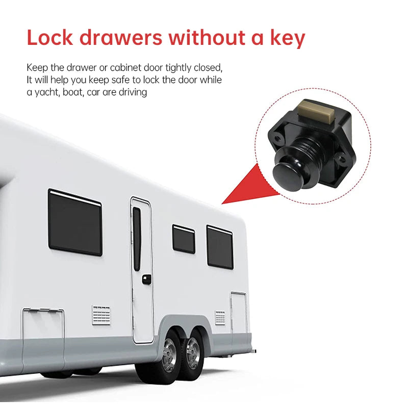 KAK 10pcs Camper Car Push Lock RV Caravan Boat Motor Home Cabinet Drawer Latch Button Locks Furniture Door Lock Hardware