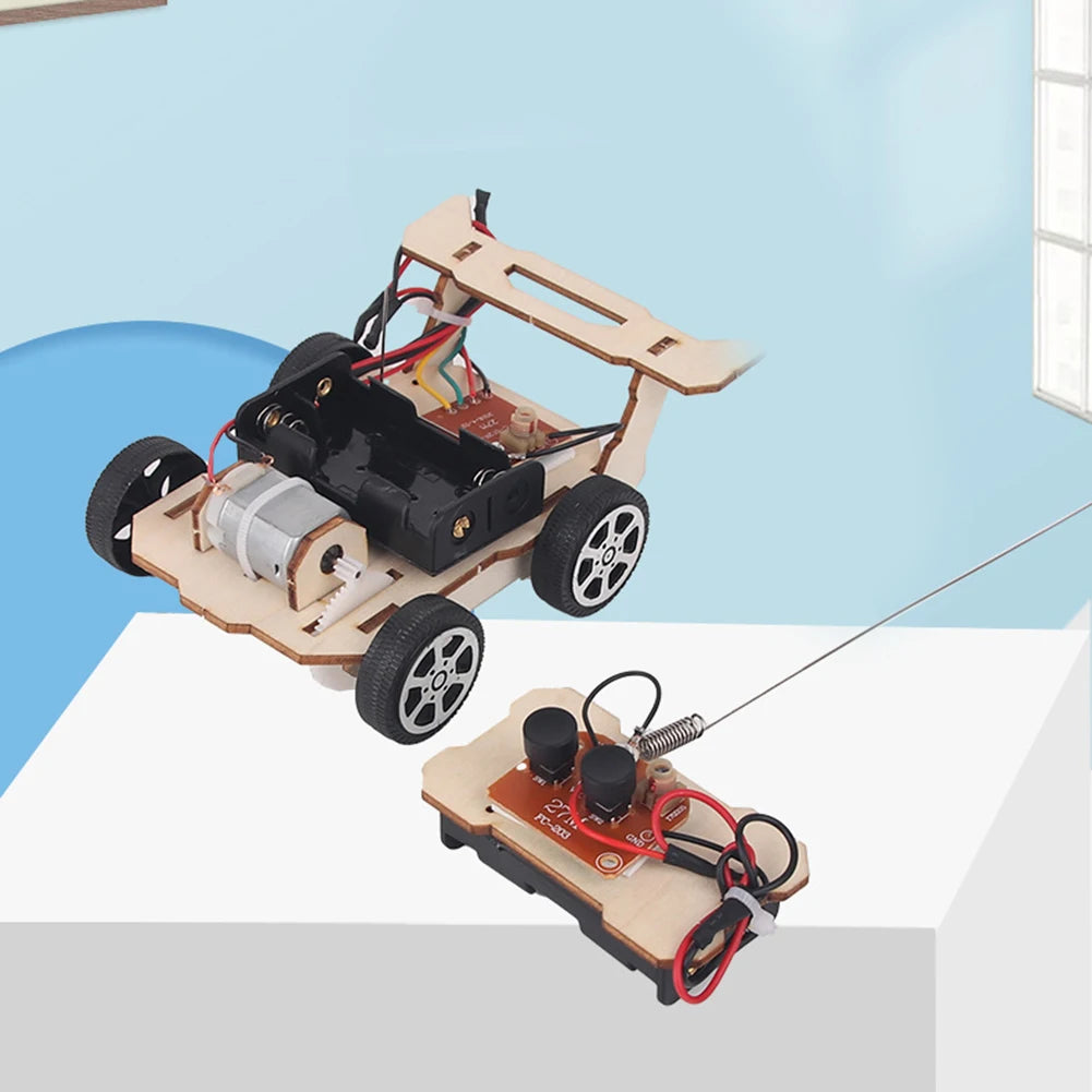 DIY Wooden Remote Control Car Model Assembly RC Toys Science Experiment Kits Exercise Thinking STEM Educational Toy Gift for Kid