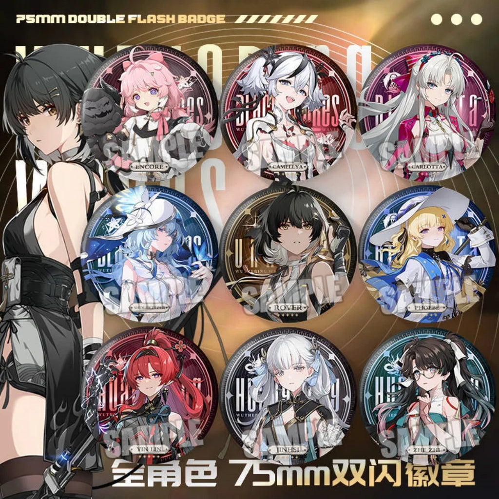 New Wuthering Waves 75MM Laser Brooch Chisa Mornye Lynae Lucilla Badge Pin Cartoon Anime Game Cosplay Jewelry Cute Gift