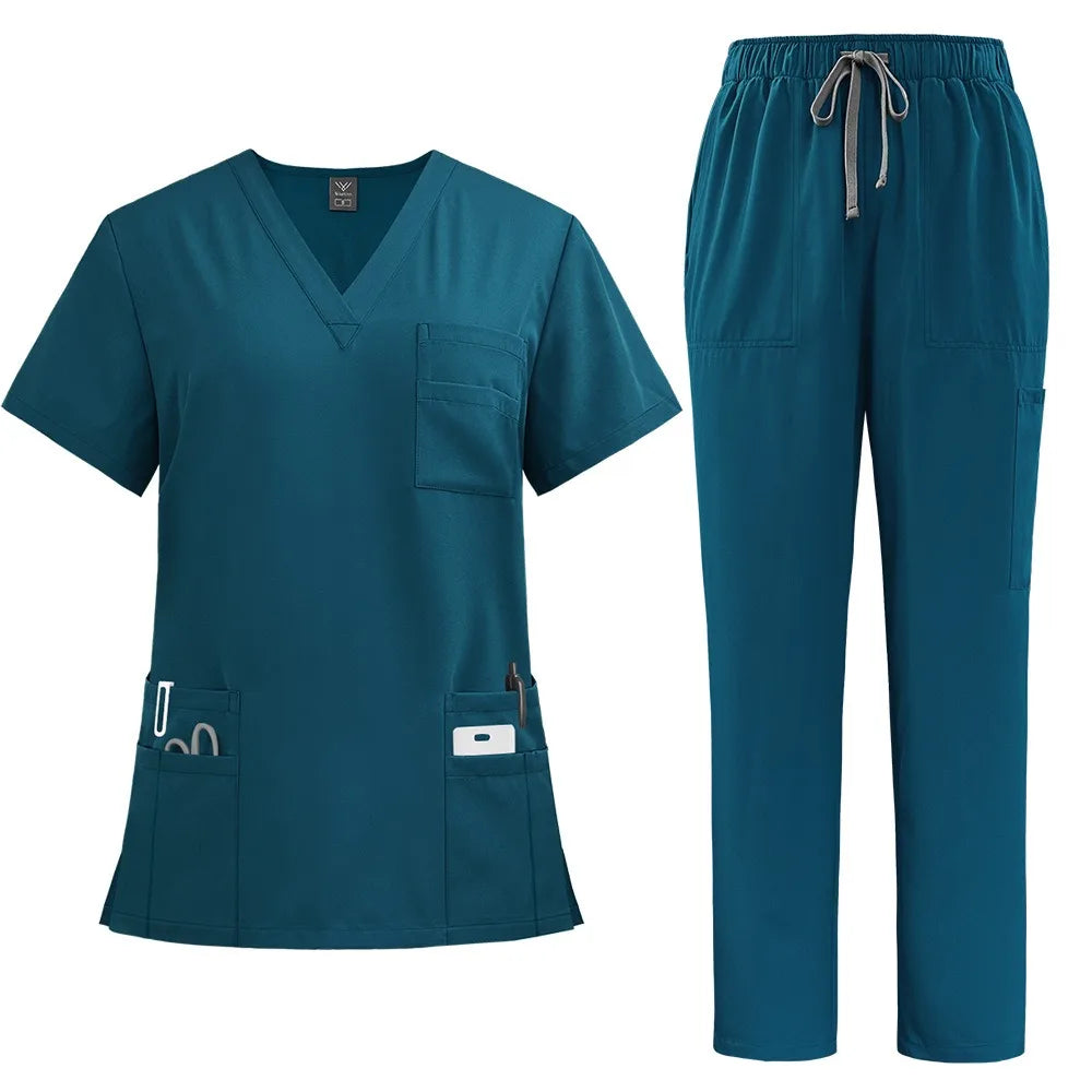 Soft Pink Clinical Uniform with Pockets Scrub Top & Pants Woman Pharmacy Workwear Work Clothes Healthcare Scrubs Sets Veterinary