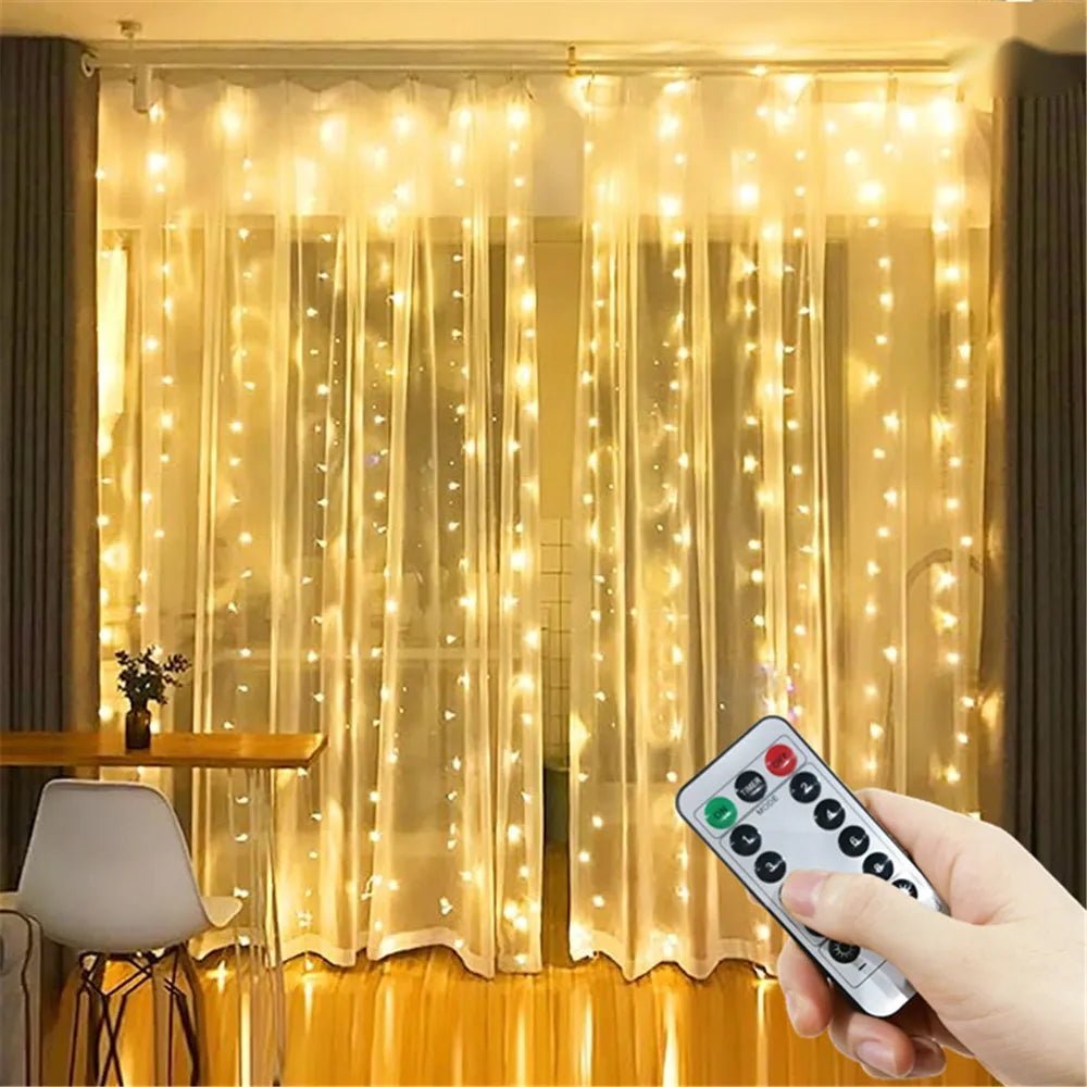 Wedding Garland Fairy Lights Outdoor 8 Mode LED USB Curtain Light String Christmas Tree Holiday Decoration Garden Light