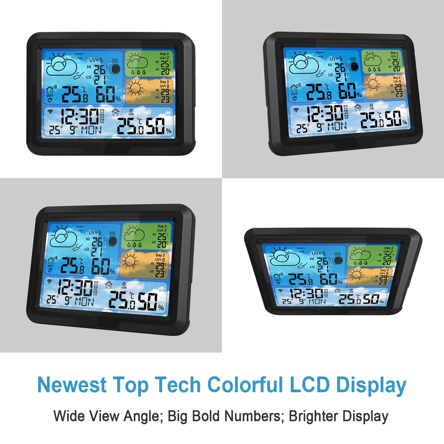 5.3" Color Smart Tuya WiFi Weather Station Wireless Temperature Humidity Monitor Calandar Alarm 3 Days UV Index Forecast Trend