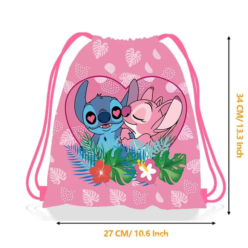 6/24pcs Lilo & Stitch Storage Bag Nonwoven Pink Angel Stitch Drawstring Bags Party Decor Kids Birthday Christmas Gift
