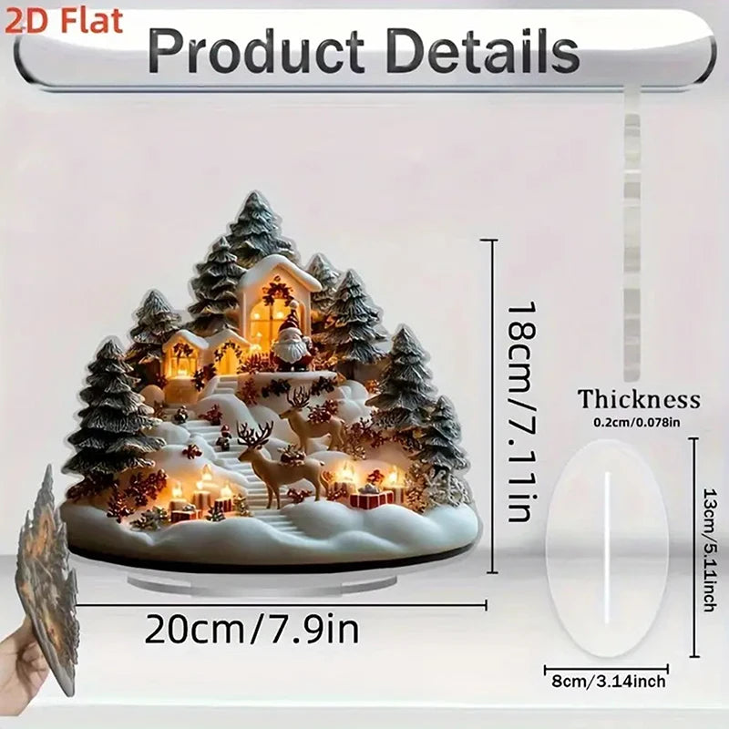2D Flat Acrylic Christmas Desk Decor With Base Snowman House Rotating Carousel Reindeer Christmas Series Home Office Navidad